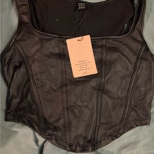 NWT SHEIN Black Faux Leather Crop Top size small